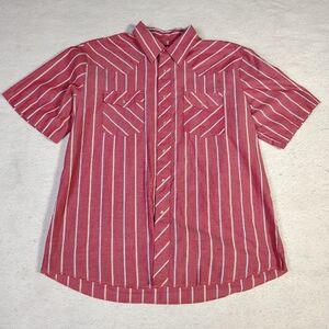 VINTAGE Wrangler Shirt Mens XL Striped Short Sleeve Pearl Snap Western